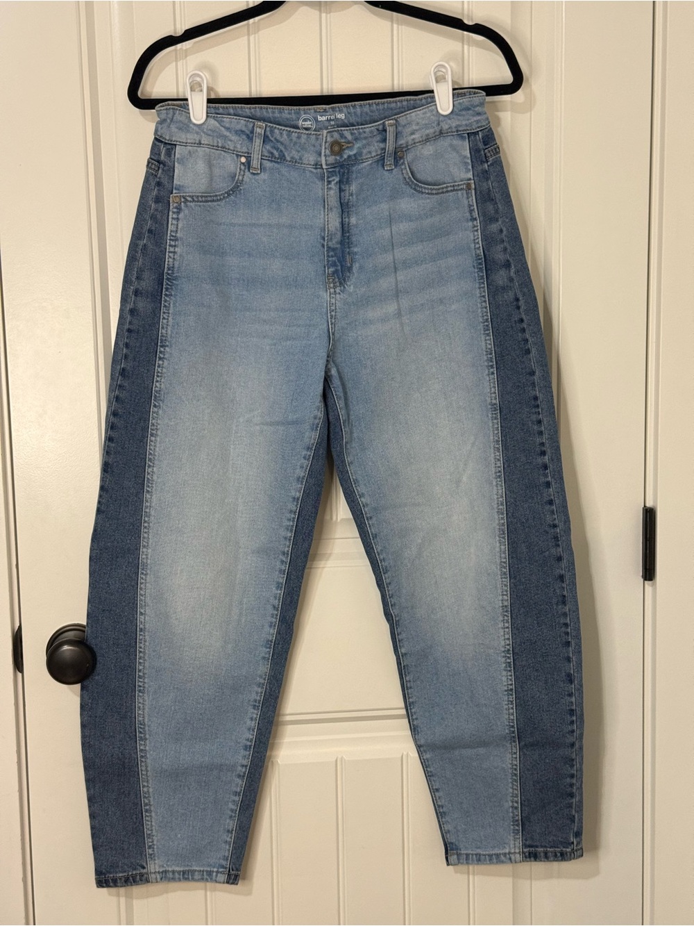 Two-Toned Barrel Jeans Light and Dark Wash